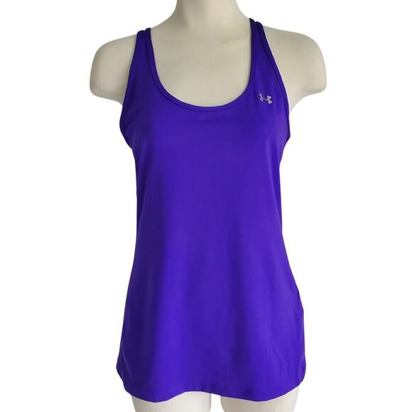 Under Armour HeatGear® Racerback Tank Top Deep Purple White Katfight logo Size M - Picture 2 of 12